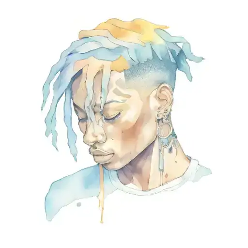 emo,depression,anxiety,darkness,introvert,lonely,suicidal,sad,dark skinned male,dyed short dreads fully hiding face,teen tattoo design idea