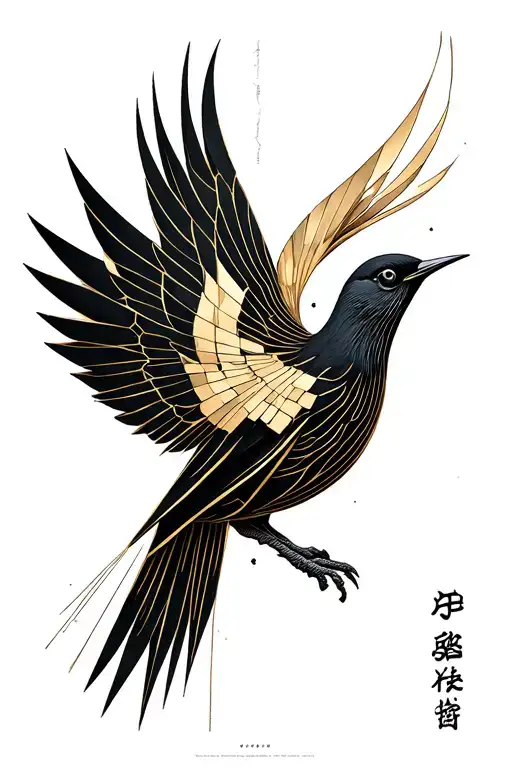 kintsugi beo bird rising tattoo design idea