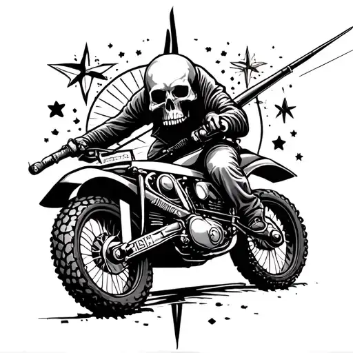 skulls love Motocross compass Stars bike fishing tattoo design idea