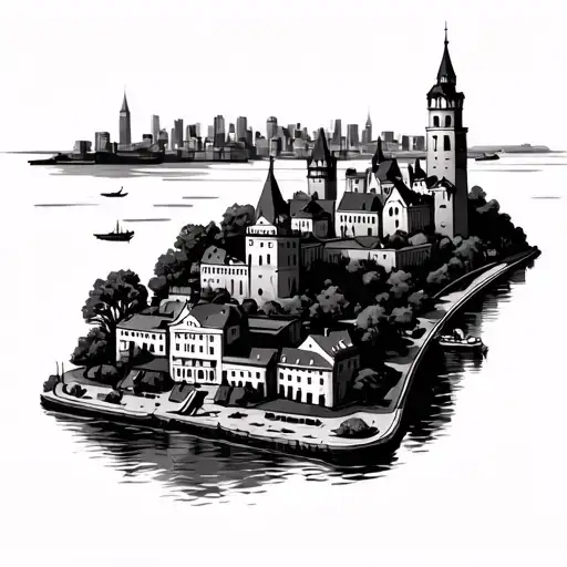 aerial view of castle island in Boston massachusetts tattoo design idea