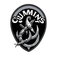 fishing hook, cummins logo, hunting rifle intertwined tattoo design idea