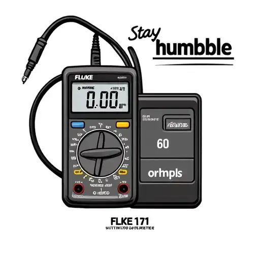 fluke 171 multimeter with 60 ohms on the display and the words stay humble underneath tattoo design idea