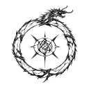 Create a tattoo design combining Meliodas’ dragon symbol from Seven Deadly Sins with the structure of the dopamine molec tattoo design idea