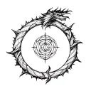 Create a tattoo design combining Meliodas’ dragon symbol from Seven Deadly Sins with the structure of the dopamine molec tattoo design idea