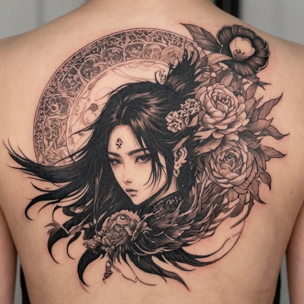 dokkaebi from the korean mythology, tattoo should be centered or at least part of it is in the elbow tattoo design idea