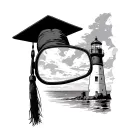 lighthouse in rear view mirror grad cap tasel hanging tattoo design idea