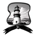 lighthouse in rear view mirror grad cap tasel hanging tattoo design idea