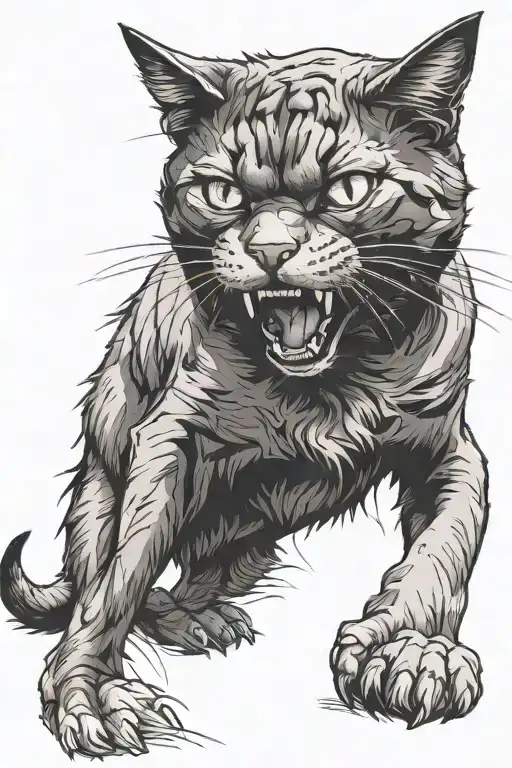 Cat angry almost biting prey it Is dangerous looking tattoo design idea