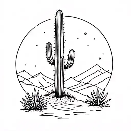 cactus desert landscape tattoo design idea