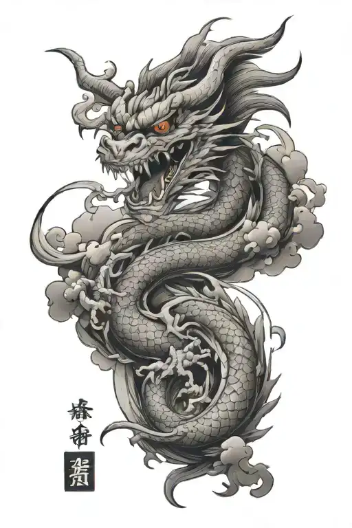 a tattoo sleve style japanese. It sould include a dragon, clouds or sea tattoo design idea