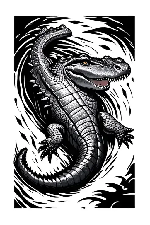 crocodile swimming tattoo design idea