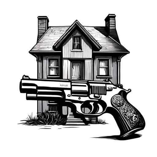 gun and house Picasso painting tattoo design idea