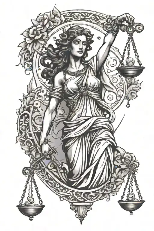 Goddess Themis minimalist justice tattoo design idea