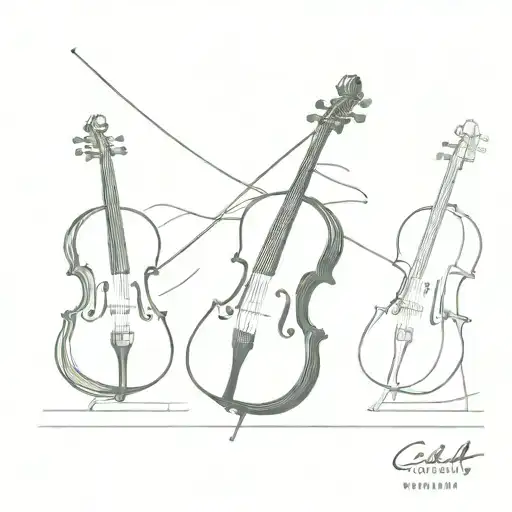 with not many lines. as simple as possible. with only one cello, one trumpet and one piano tattoo design idea