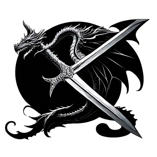 celestial tattoo of a sword Lillie’s little dragon’s down spine feminine christian tattoo design idea