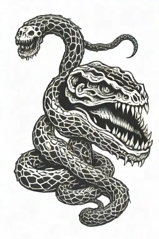 skeletal rotting angry snake wrapped tattoo design idea
