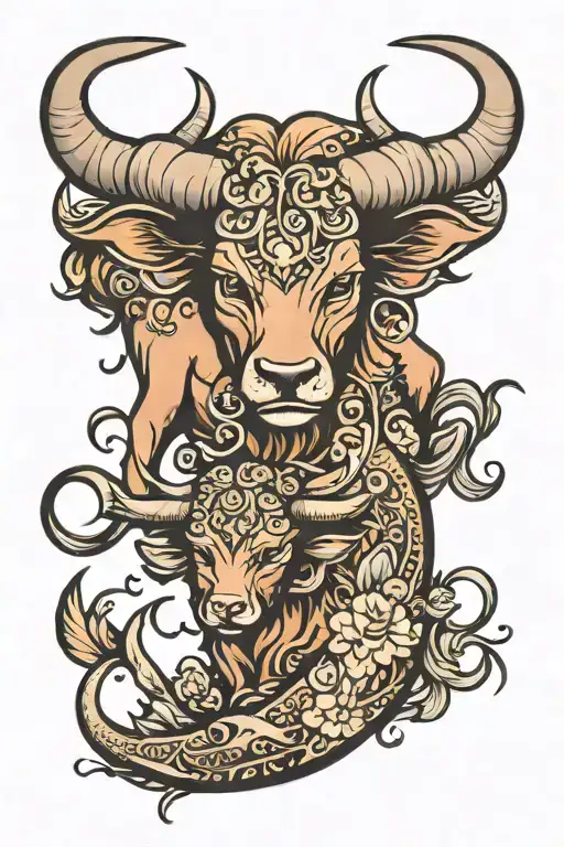 taurus protecting pisces tattoo design idea
