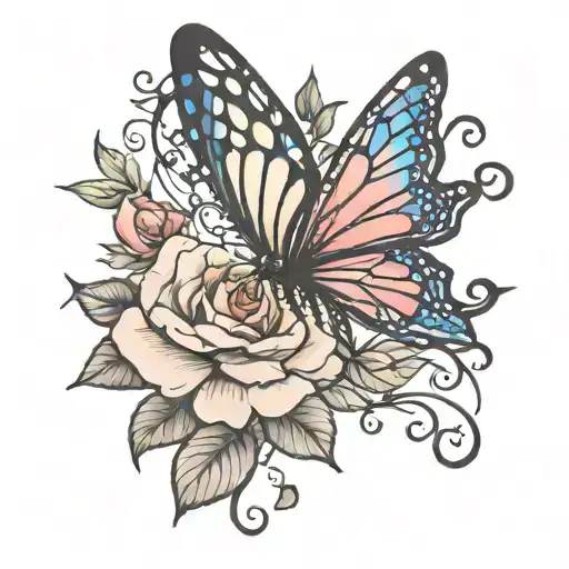 fairy rose butterfly flying tattoo design idea
