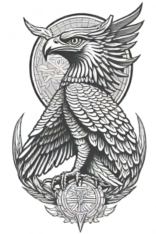 Egypt god Horus F16 Falcon flying towards the sun tattoo design idea