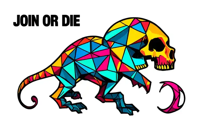 join or die cartoon featuring colorful tattoo design idea