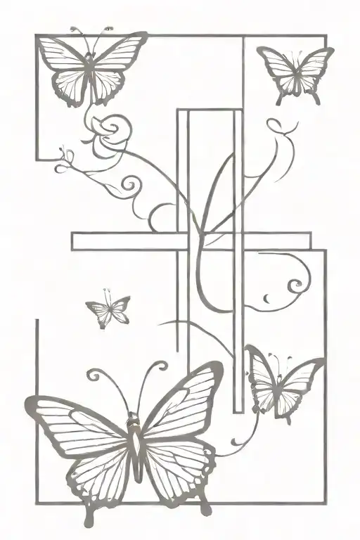Christian cross and butterfly tattoo design idea