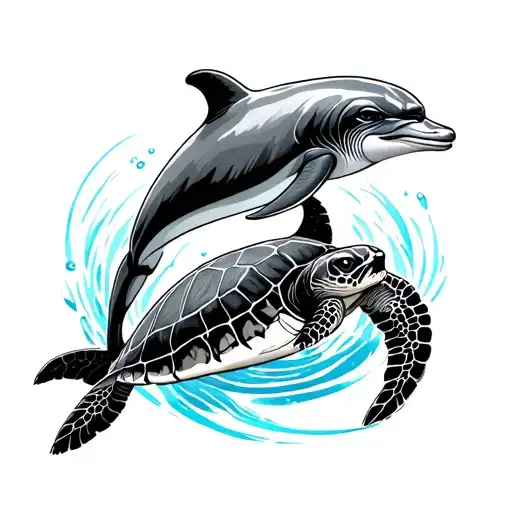 Dolphin And Turtle tattoo design idea