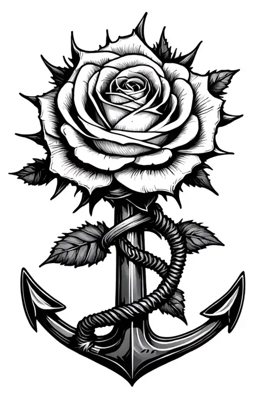 thorny rose intertwined with old rusty US Navy anchor tattoo design idea