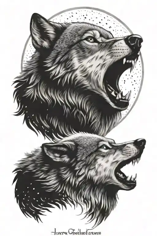 mates male and female wolf howling at the moon tattoo design idea