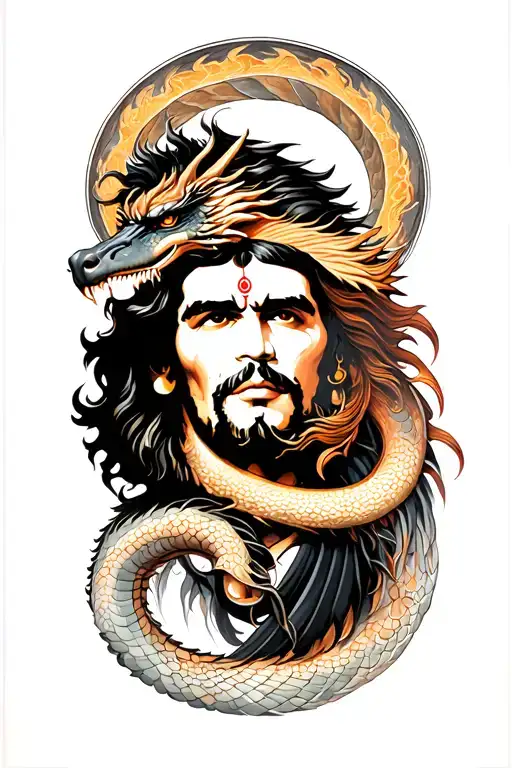 a dragon circles around che guevara wiht lord shiva tattoo design idea