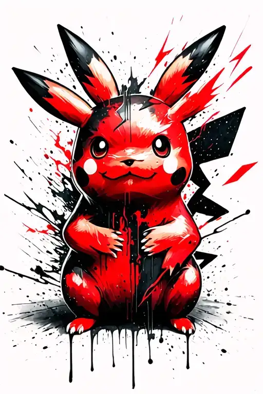 trash polka pikachu with lightning bolts tattoo design idea