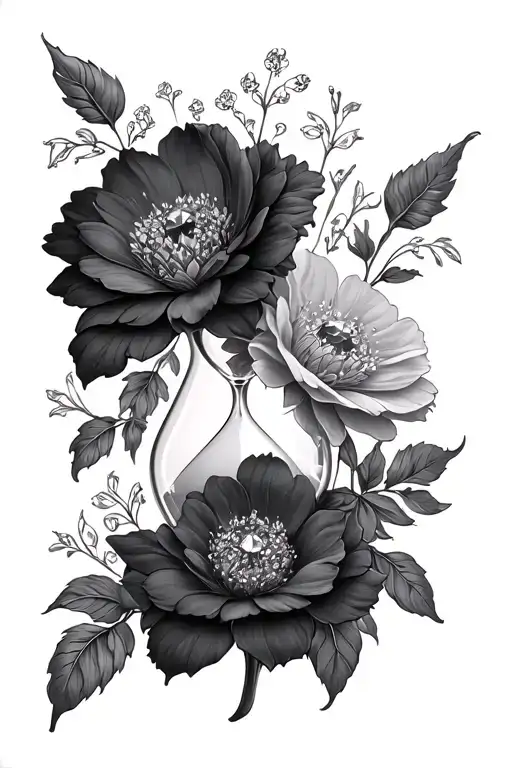 hour glass flowers diamond tattoo design idea
