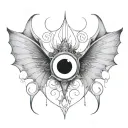 seraphim, 6 large bat wings, large demon eye in the centre, gothic tattoo design idea