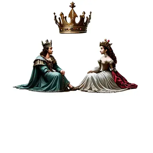 crown with king and queen sitting tattoo design idea