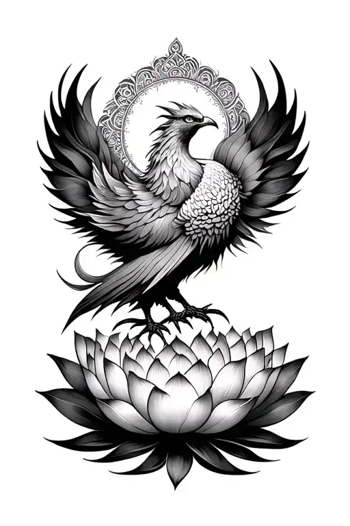 lotus mandala design with phoenix tattoo design idea