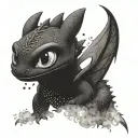 Toothless, from How To Train Your Dragon, but represented as a swirling smoke tattoo design idea