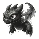 Toothless, from How To Train Your Dragon, but represented as a swirling smoke tattoo design idea