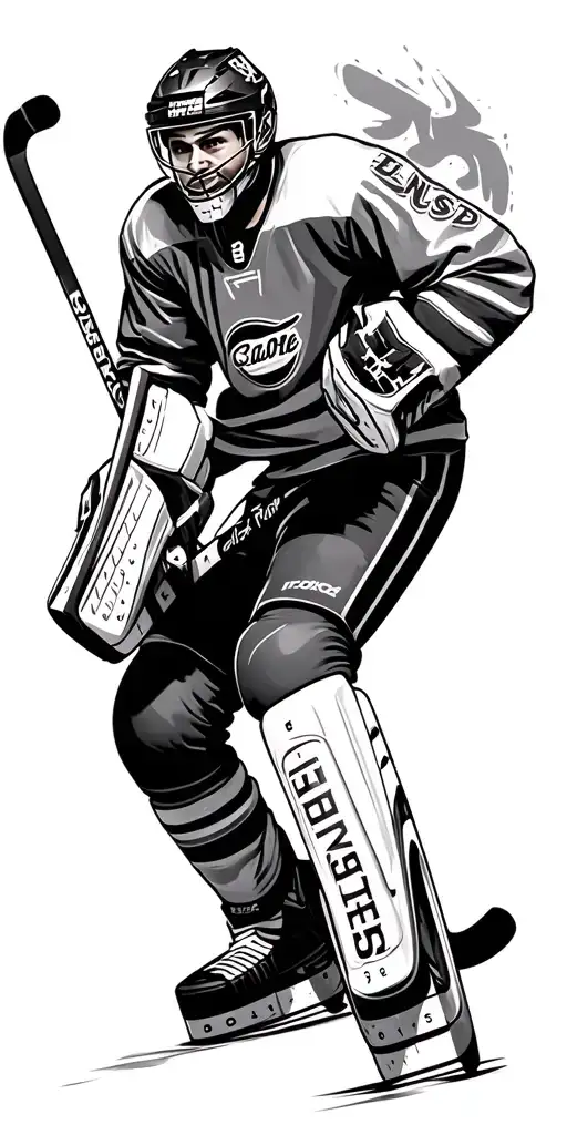 ice hockey goalie blocking a puck, f1 car, tattoo design idea