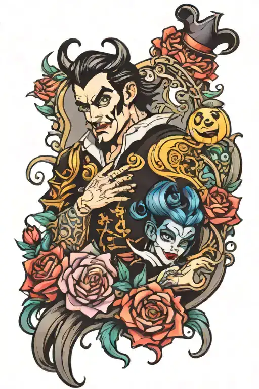 Disney villain leg sleeve tattoo design idea