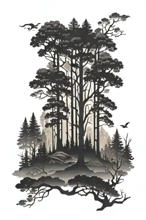 Silhouette of a forest scene tattoo design idea