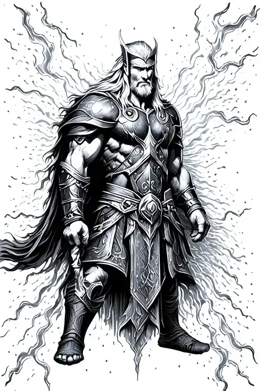 thor god with lighting storm tattoo design idea