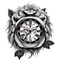 rose time clock lion tattoo design idea