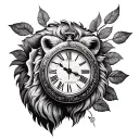 rose time clock lion tattoo design idea