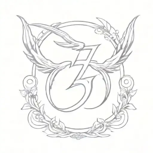 Number 5 with a Triple Cross and Horns Wings tattoo design idea