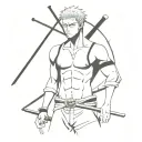 roronoa Zoro with his name initials ロロノア・ゾロ tattoo design idea