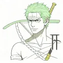 roronoa Zoro with his name initials ロロノア・ゾロ tattoo design idea