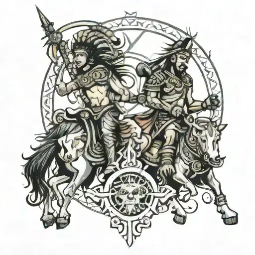 Sagittarius and Mayan warrior tattoo design idea