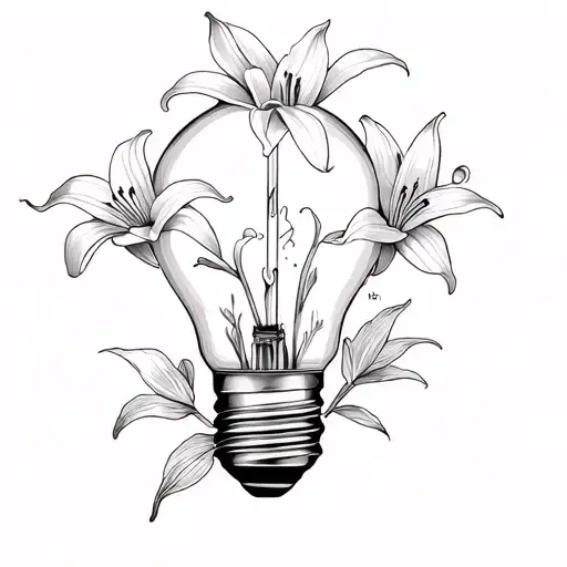 broken light bulb with lillies growing inside tattoo design idea