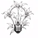 broken light bulb with lillies growing inside tattoo design idea
