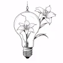 broken light bulb with lillies growing inside tattoo design idea