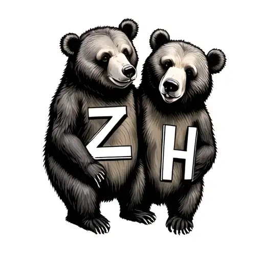 2 brother bears with the letters Z and H tattoo design idea